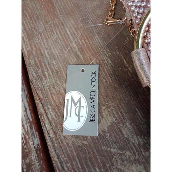 Rose Gold Gunne Sax by Jessica McClintock Gwen Ball Mesh Metal Ring Wristlet Bag - Picture 7 of 11